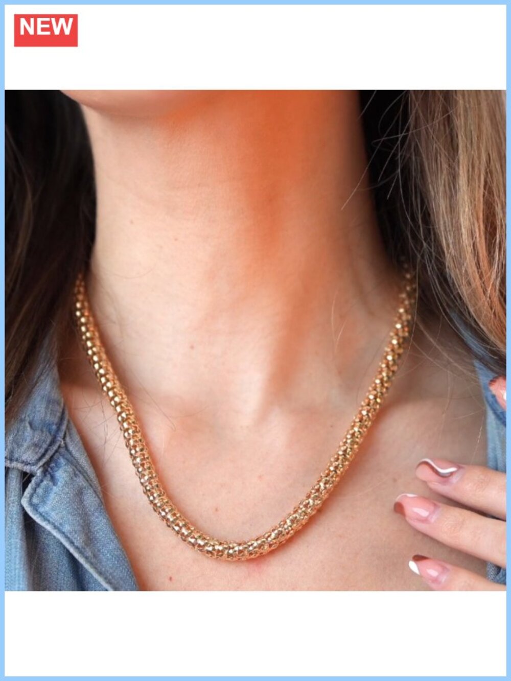 18K Gold Plated Popcorn Mesh Chain Necklace Spring Ring - Picture 2 of 6